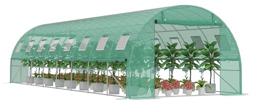 PEILU Serre da giardino in acciaio da 24 ㎡, protezione antigelo, 3 x 8 x 2 m, in HDPE con 16 griglie di protezione dagli insetti, finestre e 2 porte, walk-in serra da giardino, tenda invernale per