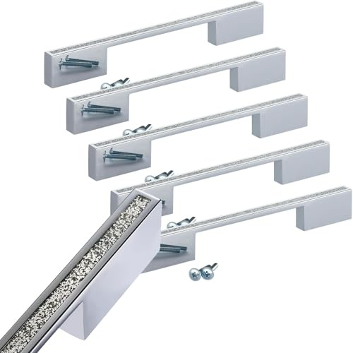 SOTECH 5x Möbelgriffe SIRIUS BA 160/192mm Hochglanz mit Glitzer-Dekoeinlage | Schubladengriffe Küchengriffe von SCHÜCO ALU COMPETENCE