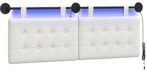 vidaXL Hängendes Kopfteil Mit LED Licht Weiß Kunstleder, Elegantes, modernes Kopfteil, stylische Wandmontage, Flexibles Design, platzsparend, gemütliche Rückenlehne