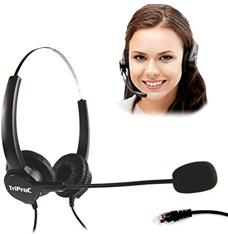 TRIPROC Binaural 4 Pin RJ9 Telephone Headset For Landline Phones