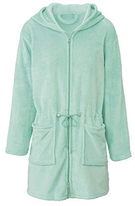 CelinaTex Famous Accappatoio Con Cappuccio A Tinta Unita Corto Tasche Applicate Cerniera a Doppio Donna Micro-Flanella M menta