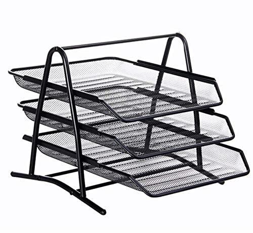 Wire Mesh Letter Tray 3 Tier Filing Trays Holder Office Desktop Document A4 Paper File Storage Desk Organiser Mesh Filling Home Office School Scratch-resistant Stacking Supports Black