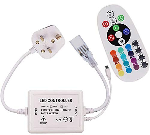 GQL 24-Key IR Remote + 750W LED Controller Power Adapter UK Plug for 220V RGB LED Strip Neon Light