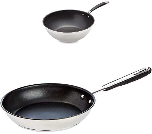 Amazon Basics Wok (Stainless Steel) and Frying Pan (Stainless Steel)