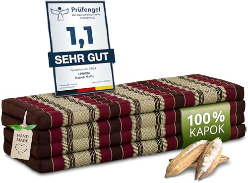 livasia Nachhaltige Klappmatratze Kapok XXL - 200x140x8cm - extrabreite Gästematratze, Faltbare Matratze doppel, ökologische Yogamatte, Gästebett klappbar, Liege Garten Balkon (Weinrot)