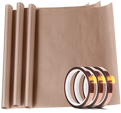 3 Pack 16 x 20 PTFE Teflon Sheet and 3 Rolls 10mm X 33m Heat Resistant Sublimation Tape for Heat Press Transfer Non Stick Paper Reusable Heat Resistant Craft Mat,Protects Iron,for Heat Press Machines