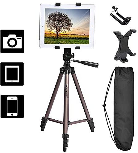 Fosoto Kamerastativ mit Tablet-Halterung, 127 cm, kompatibel mit iPad 2 3 4, Air Air2, iPad Mini, Samsung Galaxy Tab 2 3 4 Pro S, Microsoft Surface, Kindle, iPhone mit Tragetasche