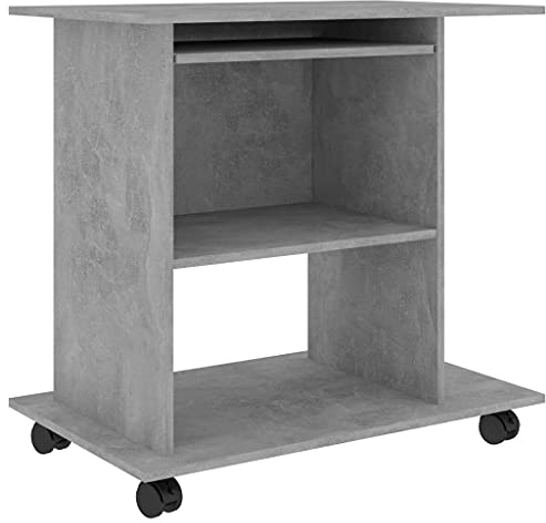 vidaXL PC Tisch mit Rollen Schreibtisch Computertisch Bürotisch Laptoptisch Büromöbel Arbeitstisch Büro Betongrau 80x50x75cm Holzwerkstoff