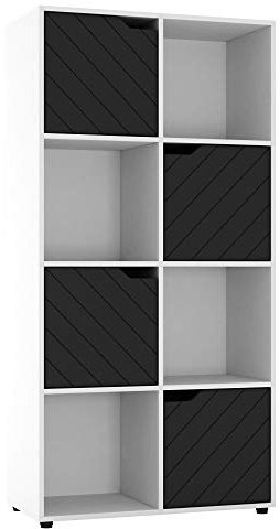 URBNLIVING White Wooden Cube Bookcase With Line Doors Display Shelf Storage Shelving Cupboard Modern (Black Door, 2x4 Cube (8 Cube))
