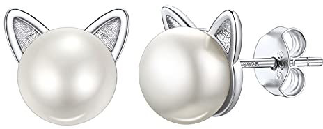 Silvora Clous d'oreilles Perles Culture Blanche 7mm Boucle Oreille de Chat Femme Perle Petit Argent 925 Perceuse Blanc Cadeau Soeur Copine Mamie Fetes des Meres