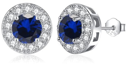 MASOP Ohrstecker Silber 925, Geburtsstein Saphir Ohrringe Runde Zirkonia Schmuck Geschenke für Frauen Damen Mädchen zum Geburtstag