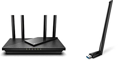 TP-Link Archer AX55 Wi-Fi 6 WLAN Router, schwarz & Archer T3U Plus AC1300 High Gain USB WLAN Stick Adapter mit High-Gain Antennen (bis zu 867 Mbit/s auf 5GHz und 400 Mbit/s auf 2,4GHz)