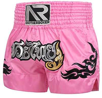 ZHOUBA Short de Boxe, Short de Muay Thai à Haute Élasticité et Respirant avec Design Cordon pour Kickboxing pour Adultes et Enfants, Vêtement de Combat pour Hommes Rose L