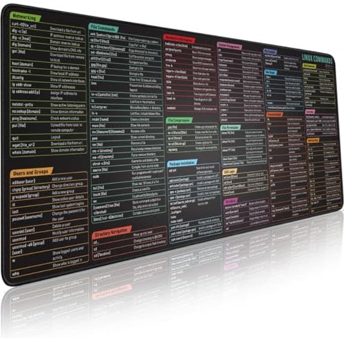 Linux Commands Line Mauspad - Befehlszeilen Erweitertes großes Spickblatt-Mauspad. Verknüpfungen zu Kali/Red Hat/Ubuntu/Arch/Debian Programmer rutschfeste Gaming-Schreibtischunterlage