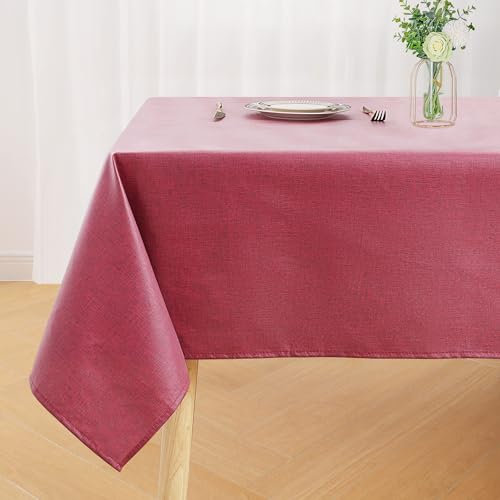 Homaxy Leinenoptik Tischdecke Weihnachten Abwaschbar Lotuseffekt Eckig 140 x 240 cm Tischtuch Leinendecke Wasserabweisend Tafeldecke Tischwäsche Fleckschutz, Weinrot