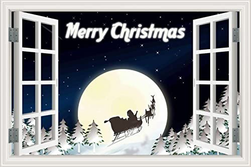 MUMUWUSG Vinyle Noël Arbres Lune Motifs Papier Peint Photo 3D - Sticker Autocollant Effet 3D | Sticker Mural Fenêtre - Papier Peint Décoration Trompe L Oeil Salle Et Salon 90X60Cm