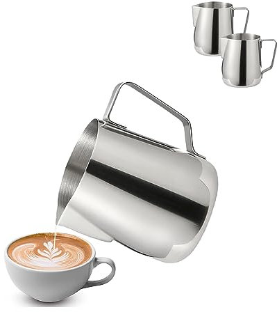 woojfcang 2Pcs 100ML Milk Frothing Pitcher,Milk Jug for Coffee Machine,Stainless Steel Milk Pitcher Cup,Metal Coffee Milk Frother Jug for Cappuccino Latte Espresso,Barista Accessories,Dishwasher Safe