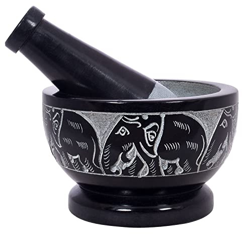 Mortier et pilon Divit Shilp, fabriqués en pierre dure robuste et polie, mécanisme de broyage en pierre naturelle pour épices, pâtes, herbes, assaisonnements, etc. (Elephant)