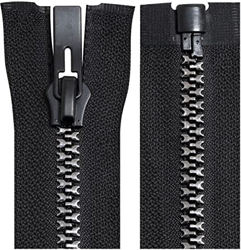 Aerzetix - C64193 - Cerniera Lampo iniettata separabile N°8 75cm autobloccante - tiretto Decorativo in Metallo - Colore Nero e Argento - Rete cursore merceria Abbigliamento Cucito