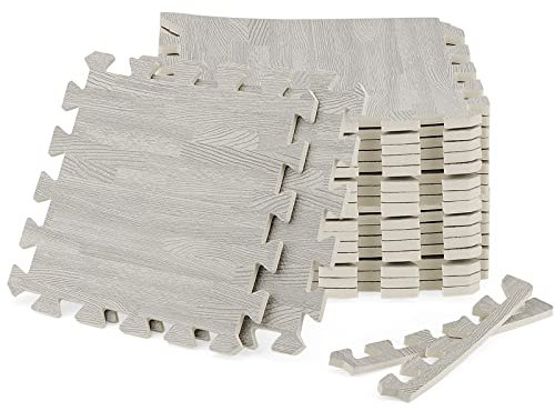 MUKCHAP Lot de 16 tapis de sol emboîtables en mousse de 30 x 30 cm, carreaux de sol emboîtables de 1 cm d'épaisseur avec bordures, tapis en mousse pour la maison, le garage
