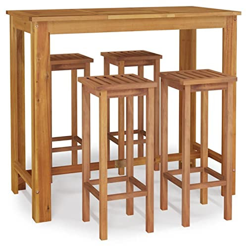Festnight 5-TLG Essgruppe Holz Garten Sitzgarnitur Gartenmöbel Essgruppe Holz Balkonmöbel Esstisch Barhocker mit quadratischer Sitzfläche Gartenmöbel Set Gartengarnitur