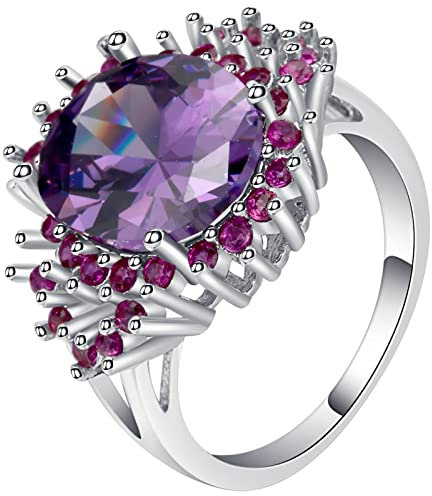 Whoiy Ring Amethyst, Damenring Silber Eheringe mit Ovalem Violettem Zirkonia 54 (17.2) Verlobungsring für Frauen