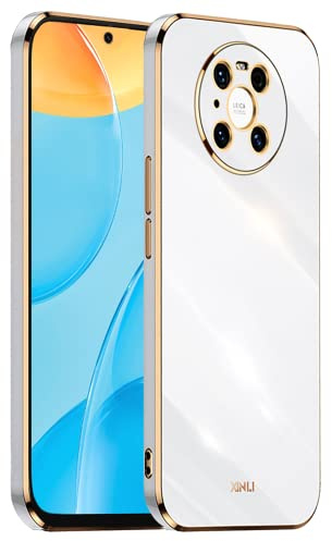 EASSGU Galvanisierter Rahmen Handyhülle für Huawei Mate 40 Pro (6.76 Inches), Weiche TPU Silikon Schutzhülle - Weiß