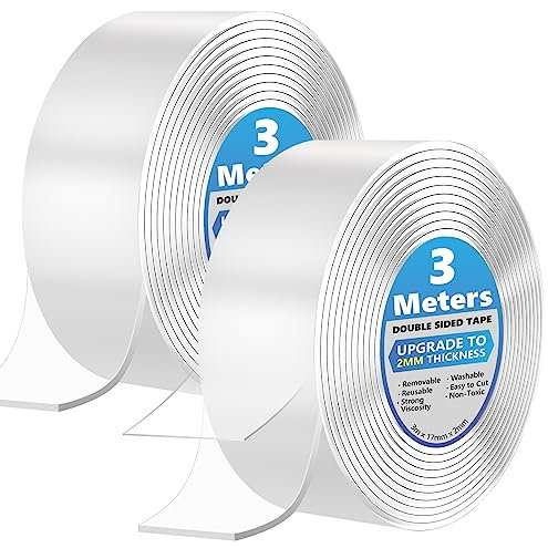 YOGINGO Nastro biadesivo resistente, 3 m, nastro biadesivo resistente, nastro biadesivo per tappeti, nastro nano trasparente, senza tracce per ufficio, casa, cucina (spessore 2 mm)