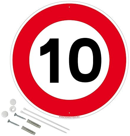 Panneau Limitation De Vitesse 10 Km/H Plastique Pvc 1 Mm - Diam. 250 Mm Signalisation Prépercée Avec Kit De Fixation Fabrication Française