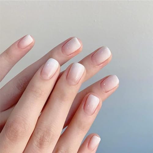 JUSTOTRY 24 Stück Gradient Eckig Nägel Zum Aufkleben Kurz Muster,Milchig Press on Nails,Schöne Kunstnägel Fake Nails für Nails Art,Square French Fingernägel Künstliche Nägel für Frauen