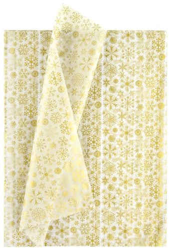NEBURORA 60 Blatt Weihnachts Schneeflocken Seidenpapier, goldfarbenes Schneeflocken Geschenkpapier Seidenpapier für DIY Bastelarbeiten und Weihnachtsfeier Dekorationen