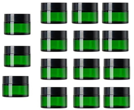 Lot de 15 bocaux en verre vert de 30 g avec couvercles dorés, pots à crème en verre de 28,3 g, pots ronds vides pour crème, échantillon, lotion, poudre, pommades, épices