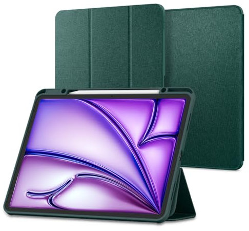 Spigen Urban Fit Hülle für iPad Air 13 Zoll 7. Gen M3 (2025) / 6. Generation M2 (2024) mit Stifthalter Auto Schlaf/Wach Funktion schlanke Schutzhülle mit veganem Veloleder - Mitternachtsgrün