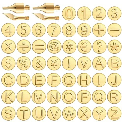 Pesoncarl Holzbrennbuchstaben, 56 Stücke Messingholz Brennzahlen, Holzbrennspitze, Holzverbrennungswerkzeug mit Buchstaben, Alphabet Zahlensymbol für Holzbrennerschnitze, Holzbrennspitzen