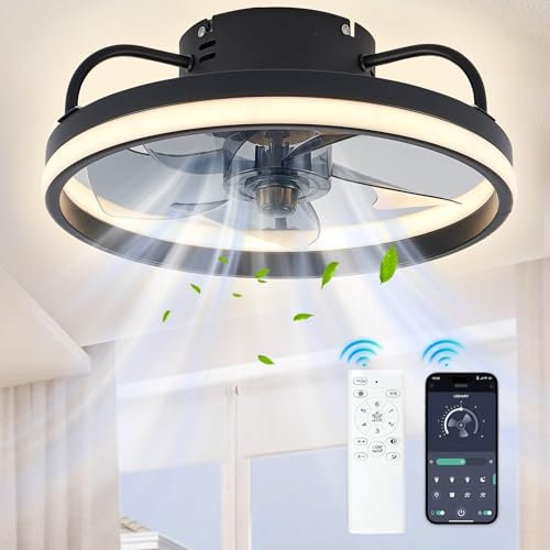 Deckenventilator mit Beleuchtung und APP-Kontrolle, 6 Geschwindigkeite,Reversible Rotation,Smart- Deckenventilator Licht, Lampe mit Ventilator für Schlafzimmer, Wohnzimmer, Küche,55W,4400LM (black)