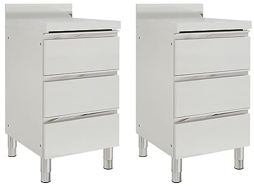 Festnight 2 uds Armario de Cocina Comercial con 3 Cajones Acero Inoxidable, Muebles Cocina, Alacena Cocina, Mesa De Trabajo