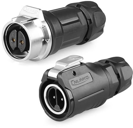 CNLINKO LP-16 Conector Industrial Estanco de 2 Pines, IP68 Conector Circular, Carcasa de Plástico PBT, Enchufe Rápido Conector de Aviación M16 Macho y Hembra (2 Pines)