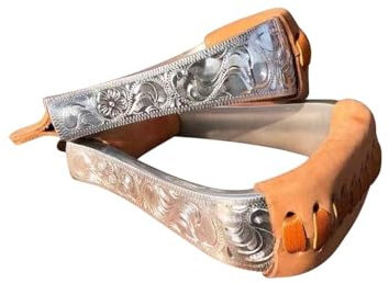 Sport Tent Paar Steigbügel Western Reitbügel Aluminium-Leder Bügel Eingraviert Barocke Steigbügeleisen & -tritte für Reiten Zubehör Hellbraun-125