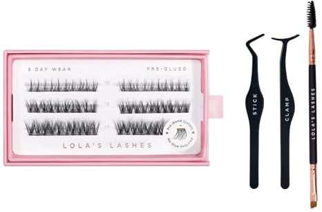 Lola's Lashes Pre-glued Lashes | Soft Definition Starter Kit | Pre-Glues Lashes | Easy Application | Application Tools Included | 5 Days Wear & Waterproof | 10-14mm