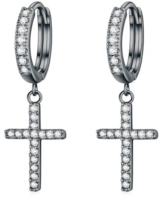 CUOKA MIRACLE Kreuz Ohrringe für Mädchen 925 Sterling Silber Herz Kreuz Ohrringe Creolen Klein Ohrringe Kreolen für Damen Kreuz Ohrringe Unendlichkeit Geschenke Schmuck für Tochter (0330-black gold)