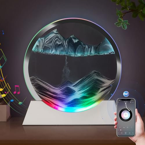 OLYWEI Moving Sand Art Bluetooth Speaker Bedside Dimmable Multi-Color Changing Bedside Lamp, Sand Art Lamp for Home Decor/Relaxation/Party/Music/Gift-Black