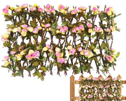 Künstlicher Efeu-Sichtschutzzaun | Künstliche künstliche Blätter Wand Grüne Hecke Pflanze | Erweiterbarer Zaun Sichtschutz für Balkon Terrasse Outdoor | Künstliche Zaunplatte, Grünzaun Panel