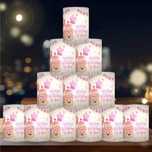 12 Windlicht Tischdeko Geburtstag, Deko Geburtstag Mädchen, Geburtstagsdeko Mädchen, Party Deko Geburtstag Rose, Geeignet für Teelichter oder Kerzen (Happy Birthday Pink)