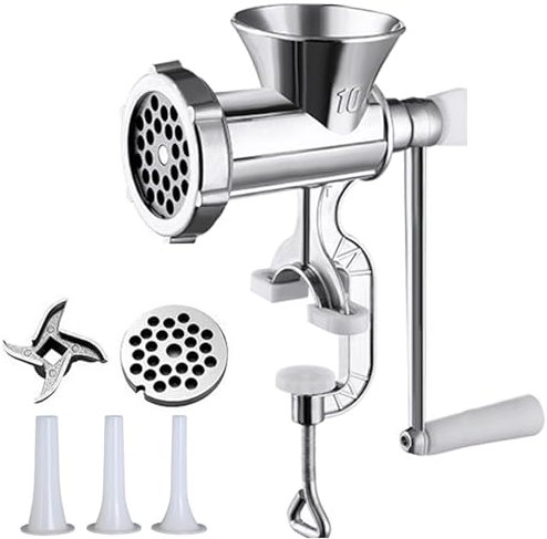 Manuelle Fleischmühle Größe 10 handbetriebene Fleischmahlmaschine mit Tischklemme Tragbarer Fleischwolf Manueller Fleischwolf Aus Aluminiumlegierung Für Schweinefleisch, Hühnerfleisch, Pfeffer