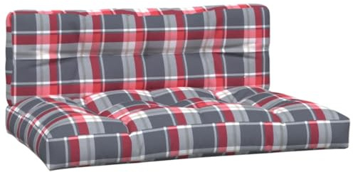 vidaXL Palettenkissen 2-TLG., Palettenpolster für Europaletten, Palettensofa Kissen Indoor Outdoor, Palettenauflage Sitzkissen Rückenkissen, Rot Karomuster Stoff