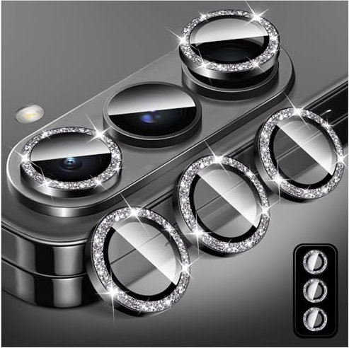 LucBuy Bling Camera Lens Protector for Samsung Galaxy Z Fold 4, Tempered Glass Camera Cover Film Stickers, Glitter Automatic-Alignment Individual Metal Ring Screen Protector