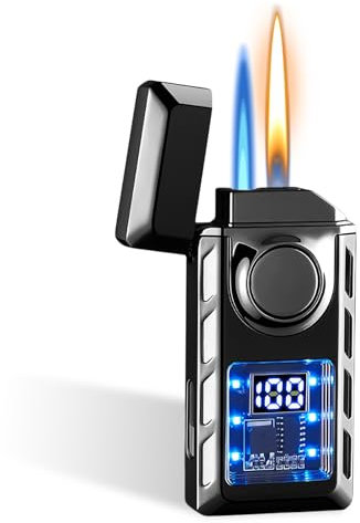 Feuerzeug Sturmfeuerzeug Jetflamme, Double Flame Feuerzeug, Flammen Jet Feuerzeug, Feuerzeuge USB-C Wiederaufladbar, Jet Flamme Feuerzeug (Verkauft Ohne Butangas), Für Kerzen, Camping Grill (Schwarz)