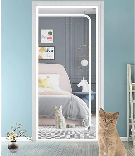 CiCixixi Puerta mosquitera para Gatos Malla Reforzada Resistente a Gatos Puerta con mosquitera Cremallera Puerta mosquitera a Prueba Mascotas Evita Que Las Mascotas escapen Cortinas Puerta 90x210cm