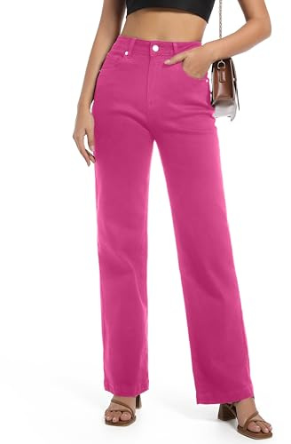 Guaile Jean pour Femme, Taille Haute, Jambe Droite, Extensible, Tendance, Jambe Large, contrôle du Ventre, Ample, décontracté, Denim