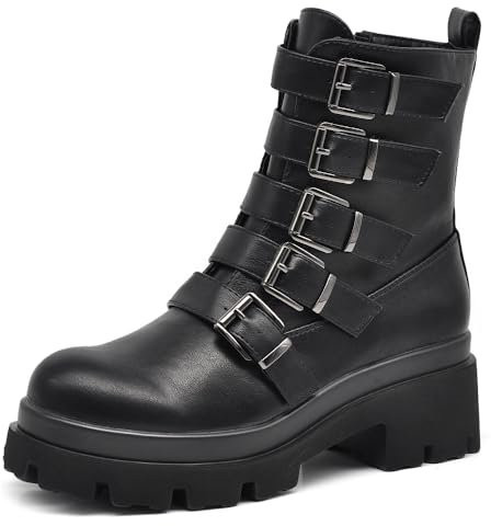 IF FASHION Stivali Stivaletti Anfibi Scarpe da Donna Multi Fibibe Punk Con Platform MP718 nero N.39